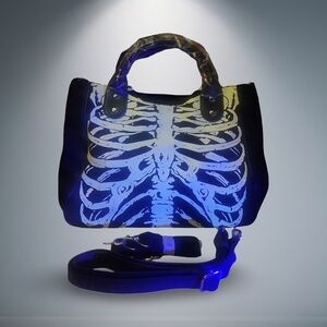 Skeleton Print Shoulder Bag with Black UV Glow in the Dark Goth Rave Emo NU goth